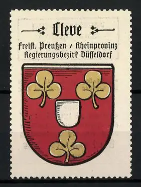 Reklamemarke Cleve, Freistaat Preussen, Rheinprovinz, Regierungsbezirk Düsseldorf, Wappen