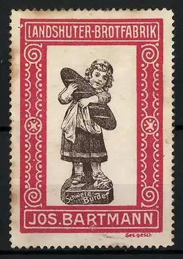 Reklamemarke Landshuter Brotfabrik Jos. Bartmann, Mädchen mit grossem Brotlaib