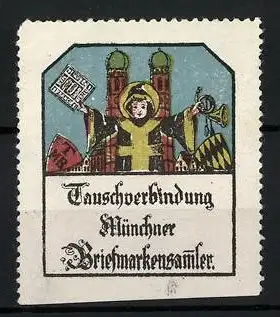 Reklamemarke Tauschverbindung Münchner Briefmarkensammler, Münchner Kindl vor Frauenkirche