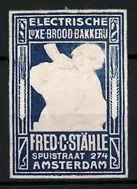 Präge-Reklamemarke Electrische Luxe-Brood-Bakkerij, Fred C. Stähle, Amsterdam, Spuistraat 274, Knabe mit Horn