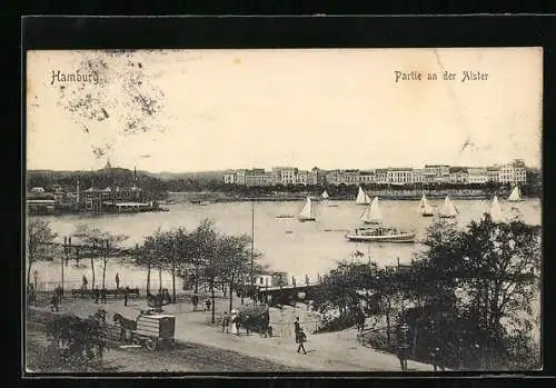 AK Hamburg-St.Georg, Partie an der Alster mit Booten