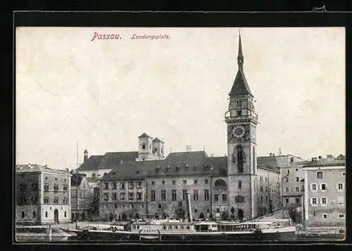 AK Passau, Landungsplatz mit Dampfer