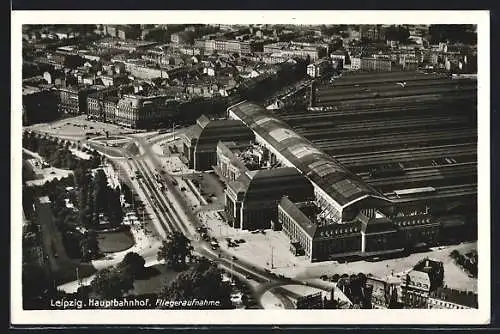 AK Leipzig, Hauptbahnhof vom Flugzeug aus