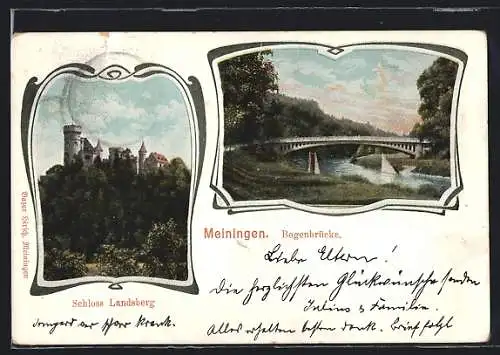AK Meiningen, Schloss Landsberg, Bogenbrücke