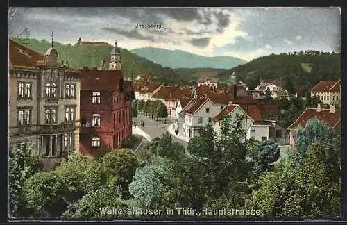 AK Waltershausen in Thür., Blick auf die Hauptstrasse, Inselsberg
