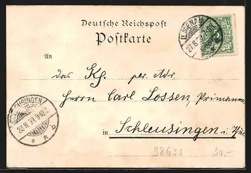 Lithographie Bad Ilmenau, Technikum, Kickelhahn, Schwalbenstein