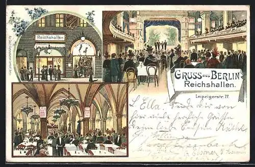 Lithographie Berlin, Reichshallen, Leipzigerstrasse 77, Innenansichten