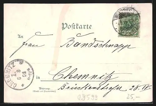 Vorläufer-Lithographie Freiberg i. Sachsen, 1894, Goldene Pforte, Kreuzteich mit Kreuzmühle, Schweden-Denkmal