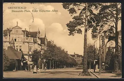 AK Berlin-Grunewald, Bismarck-Platz Ecke Hubertus-Allee