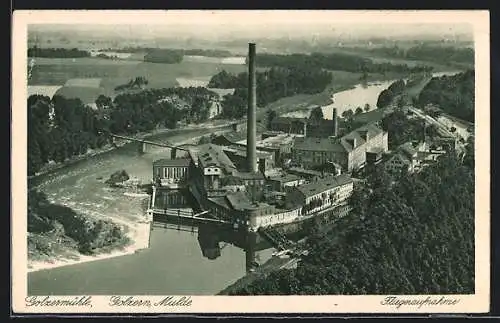 AK Golzern /Mulde, Blick auf die Golzermühle, Fliegeraufnahme