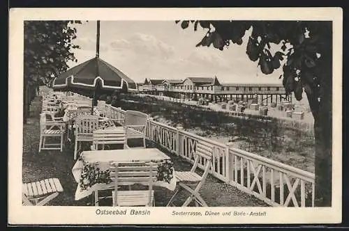 AK Bansin, Ostseebad, Cafe an der Seeterrasse, Dünen und Bade-Anstalt