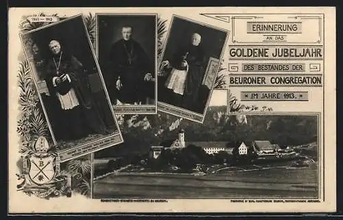 AK Beuron, Goldenes Jubeljahr 1913, Kloster, Erzabt Placidus Wolter 1890-1902, Erzabt Dr. Ildefons Schober