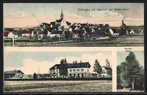 AK Ertingen, Teilansicht mit Bahnhof und Restaurant, Wundertanne, Ortspartie