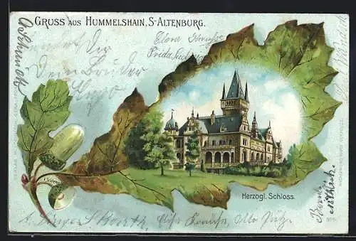 Passepartout-Lithographie Hummelshain, Schloss Altenburg-Herzogl. Schloss im Eichenblatt