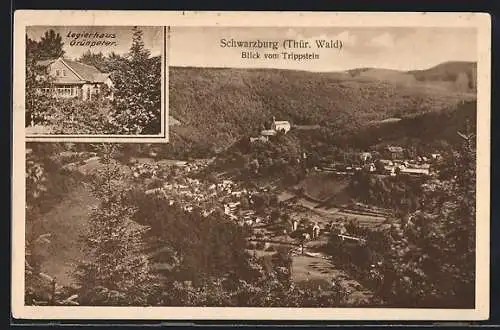 AK Schwarzburg /Thür. Wald, Logierhaus Grünpeter, Blick vom Trippstein auf den Ort