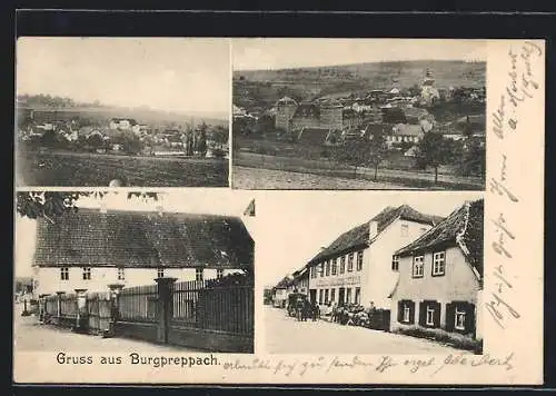 AK Burgpreppach, Strassenpartie mit Gasthaus, Gebäudeansicht, Ortspartie