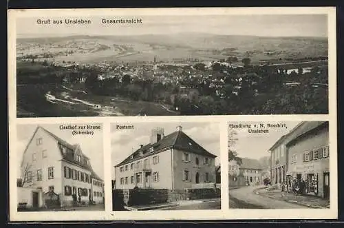 AK Unsleben, Gasthof zur Krone, Handlung v. N. Rosshirt, Postamt