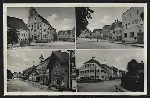 AK Aidenbach /Ndby., Strassenpartie mit Cafe, Kirche, Ortspartie