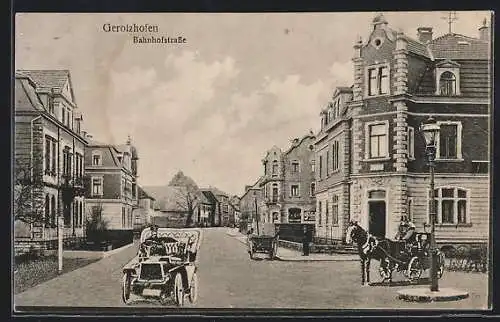 AK Gerolzhofen, Bahnhofstrasse mit Pferdewagen