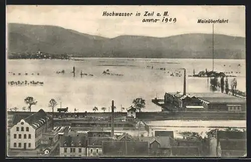 AK Zeil a. M., Hochwasser 1909, Mainüberfahrt