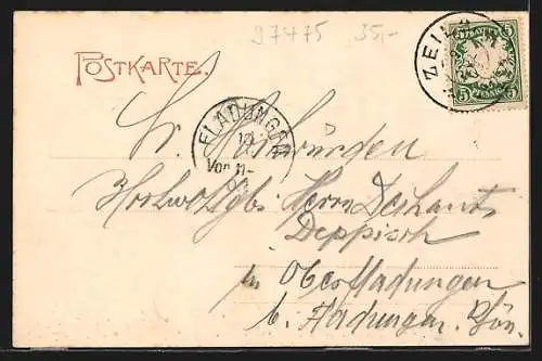 AK Zeil, Strassenpartie mit Buchbinderei Alois Prabst und Kirche