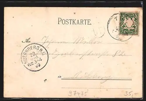 Lithographie Zeil, Gasthaus, Kirche, Denkmal