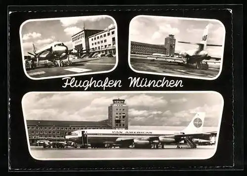 AK München, Flughafen mit Flugzeugen, Mehrfachansicht