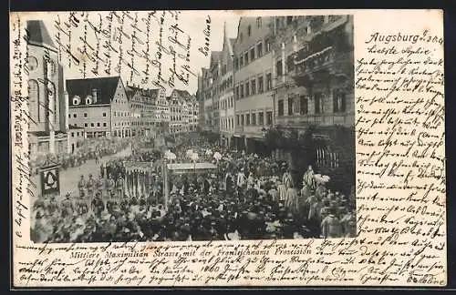 AK Augsburg, Mittlere Maximilianstrasse mit der Fronleichnams-Prozession
