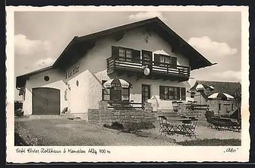 AK Kempten /Allgäu, Café Elster Zollhaus mit Sonnenschirmen auf der Terrasse