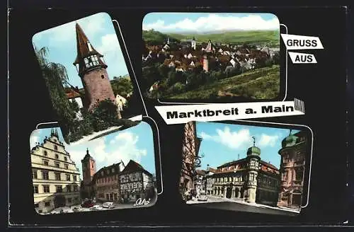 AK Marktbreit a. Main, Rathaus mit Geschäft, Turm, Strassenpartie