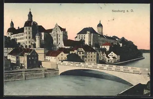 AK Neuburg a.D., Ortsansicht mit Brücke
