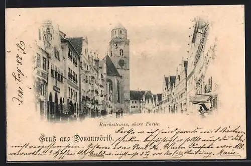 AK Donauwörth, Obere Partie der Reichsstrasse mit Geschäften