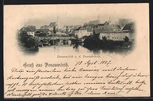 AK Donauwörth, Ortspartie mit Kirche von der Donaubrücke