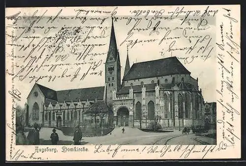 AK Augsburg, Domkirche mit Passanten