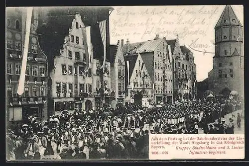 AK Augsburg, Festzug zur Jahrhundertfeier der Einverleibung der Stadt Augsburg in das Königreich Bayern 1906