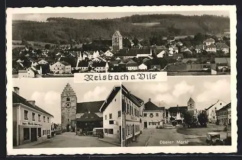 AK Reisbach a. Vils, Strassenpartie mit Papierhandlung, Oberer Markt, Teilansicht