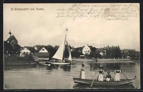 AK Unter-Schondorf, Ortsansicht vom Wasser aus gesehen