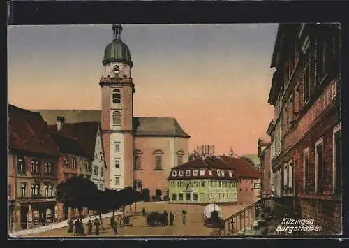 AK Kitzingen, Burgstrasse mit Geschäften und Rathaus