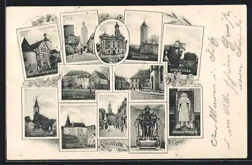 AK Uffenheim, Schloss, Heinrichsturm und Schulzenturm