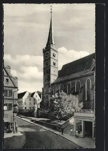 AK Ochsenfurt am Main, Stadtpfarrkirche mit Strassenpartie