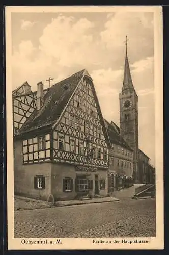 AK Ochsenfurt / Main, Hauptstrasse mit Kirche