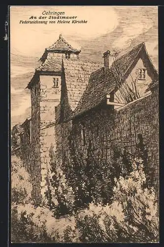 Künstler-AK Öhringen, An der Stadtmauer von aussen