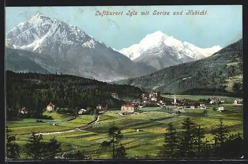 AK Igls, Ortsansicht mit Serles und Habicht