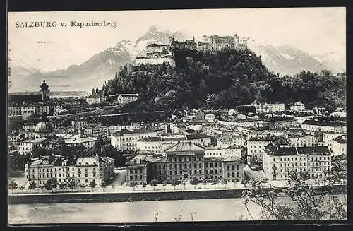 AK Salzburg, Ortsansicht vom Kapuzinerberg gesehen