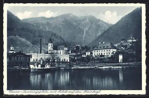 AK Ebensee, Landungsplatz mit Blick auf den Feuerkogel