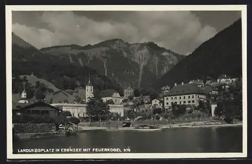 AK Ebensee, Landungsplatz mit Blick auf den Feuerkogel