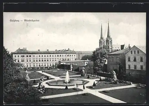 AK Salzburg, Mirabellgarten aus der Vogelschau