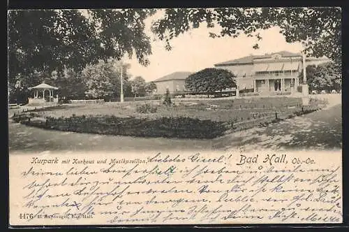 AK Bad Hall, Kurpark mit Kurhaus und Musikpavillon