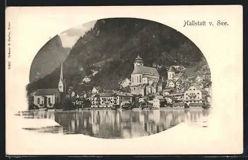 AK Hallstatt, Panorama vom Wasser aus gesehen