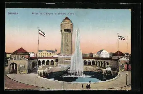 AK Düren, Place de Cologne et chateau d`eau